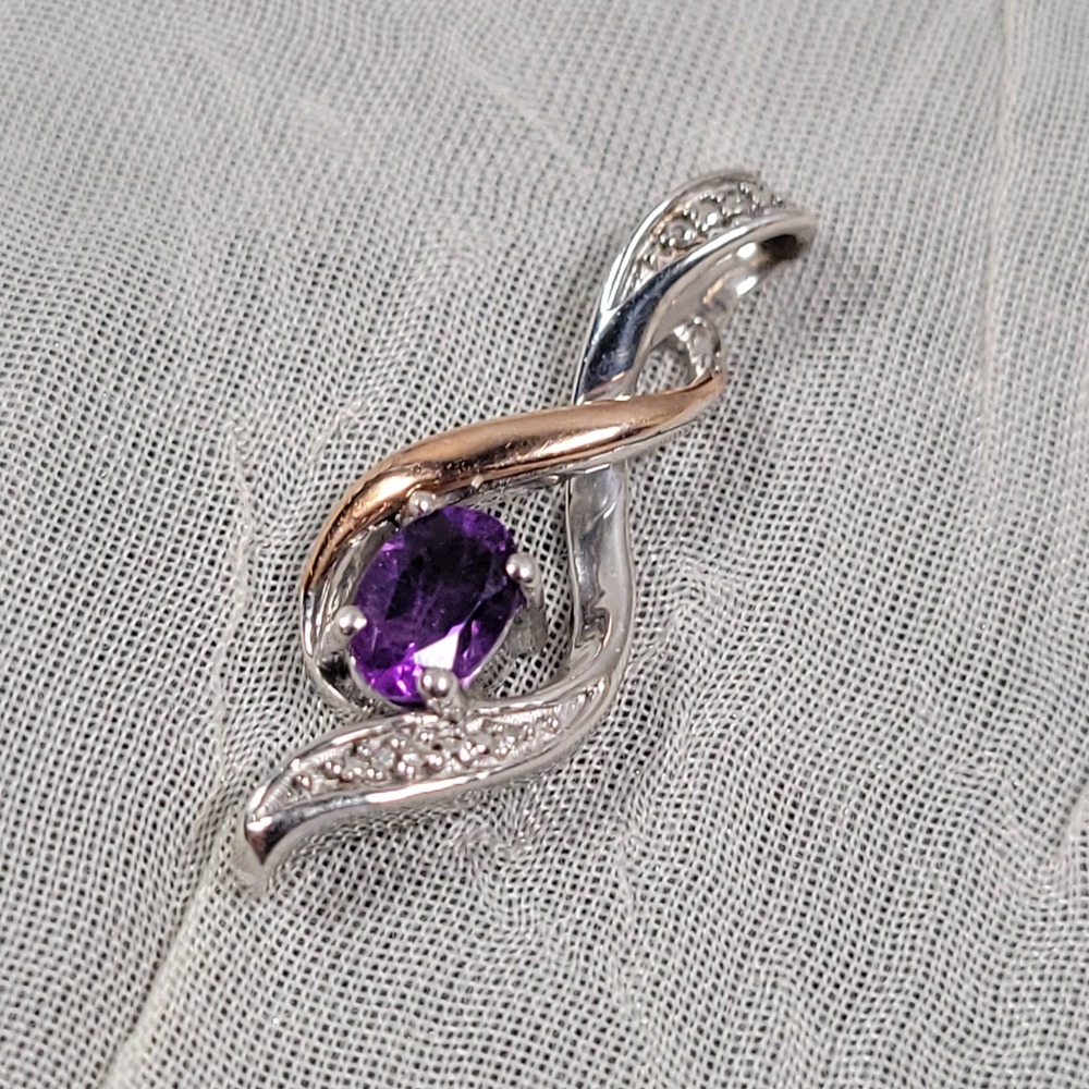 Sterling Silver 10k Gold Amethyst Pendant Purple Infinity Swirl Diamond Accent